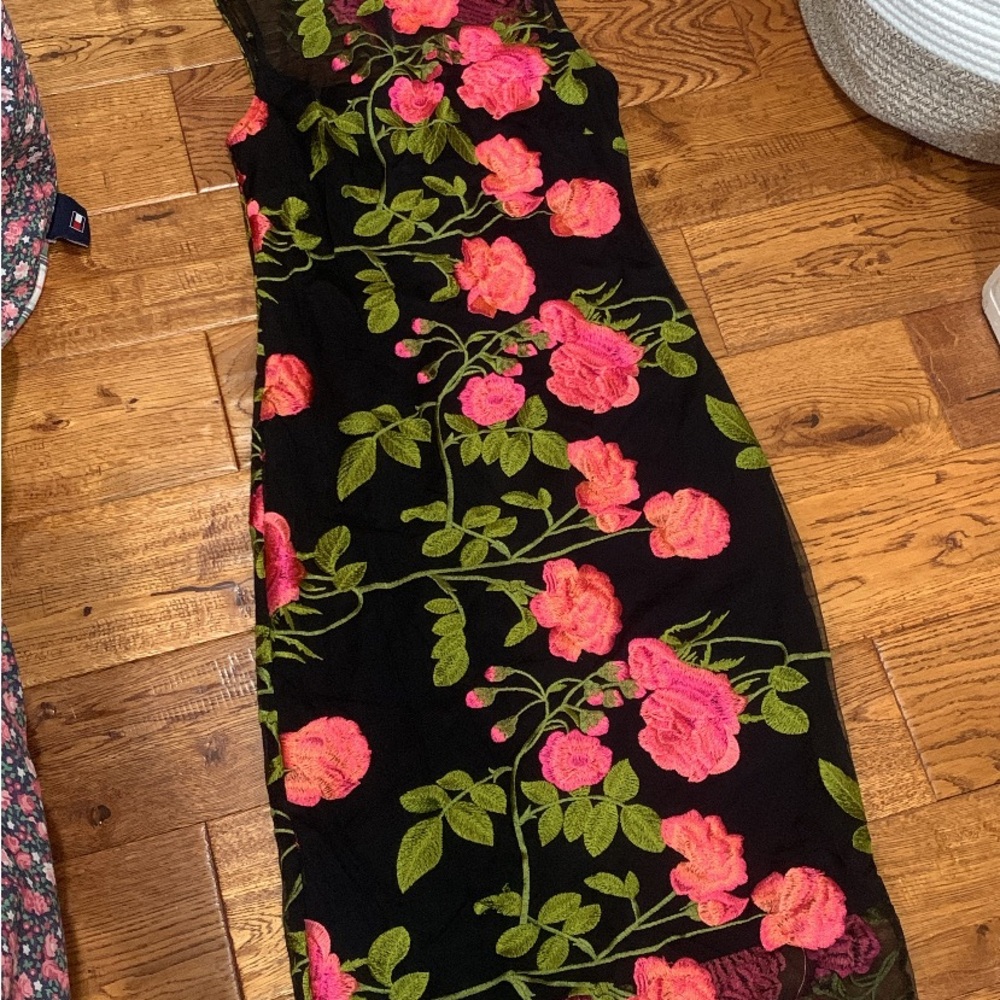 Floral Black Dress with Pink Roses